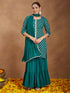Janasya Women's Teal Green Georgette Embellished Foil Printed Straight Kurta With Sharara & Dupatta